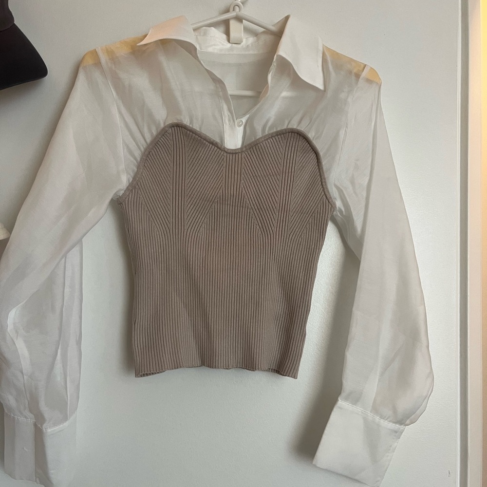 Elegant White and Brown Women's Top